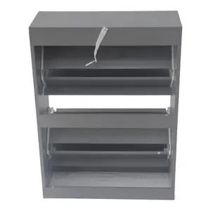 Grey SHOE CABINET 2 DRAWER STORAGE CUPBOARD