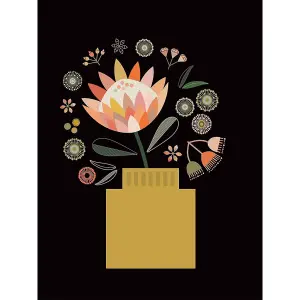 Lyndy Hants Protea In Vase Canvas Print Black/Multicoloured (40cm x 30cm)