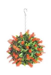 Best Artificial 24cm Orange Lush Lavender Hanging Basket Flower Topiary Ball - Suitable for Outdoor Use - Weather & Fade Resistant