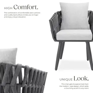 Chair Lugano Set of 2 - aluminium frame, weather-resistant, thick cushions, 61 x 60 x 73 cm - anthracite