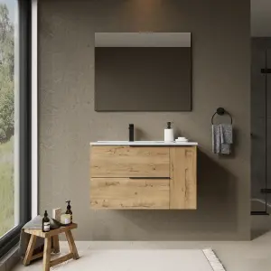 Banyetti Celtic Duo 800mm Wall Hung Basin Unit with Door & Basin - Ostippo Oak