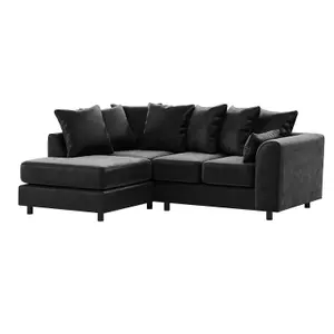 Brooklyn Plush Velvet 3 to 4 Seater L Shaped Corner Sofa Foam Black Left Hand Facing