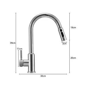 Silver Stainless Steel Side Lever Kitchen Spring Neck Pull Out Kitchen Tap Mixer Tap