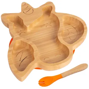 Bamboo Unicorn Baby Weaning Plate & Fork Set - Orange