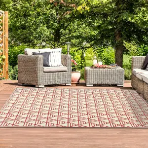 Extra Large Garden Outdoor Rug For Patio, Mango & Cream Triangle Waterproof Garden Rug 180 x 270cm