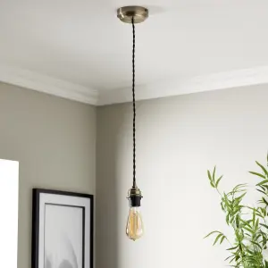 Colours Antique brass effect E27 Cable light set (L)1500mm