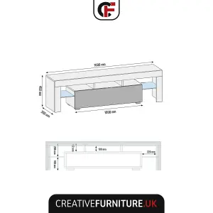 Aria TV Unit 160cm White and Grey High Gloss Doors with LED Lighting - Creative Furniture