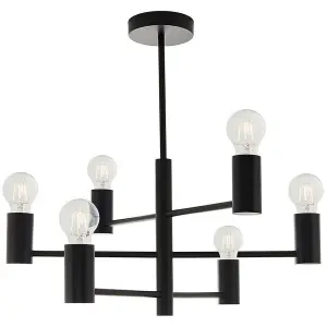 Semi Flush Ceiling Lamp Matt Black 6x Bulb Multi Light Industrial Urban Pendant