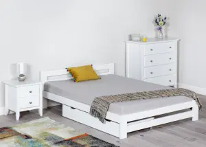 Solid Pine wood Xiamen Bed Frame (Mattress/Drawers not Included) - 4ft Small Double White