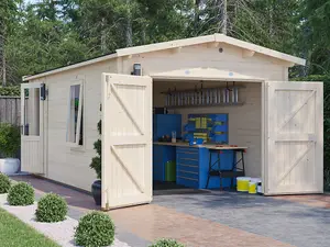 Wooden Double Garage Deore 3m x 5.5m Garden Drive Car Storage Tool Shed Workshop Log Cabin Roof Felt