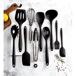 Silicone Utensil Set Kitchen Utensils - 11Pcs Cooking Utensils Set With Holder Kitchenware Turner Spatula Cooking Tong Spoon Non-Stick Heat Resistant