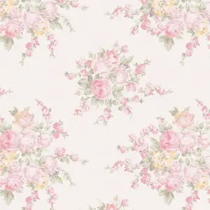 Shabby Chic by Rachel Ashwell Rose Blossom Pink Multi Damask Wallpaper