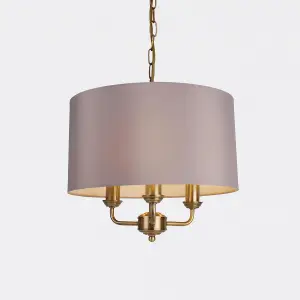 First Choice Lighting Trafalgar Antique Brass Grey 3 Light Ceiling Pendant Light