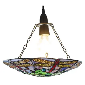 Traditional Multi-Coloured Dragonfly Tiffany Glass Pendant Shade