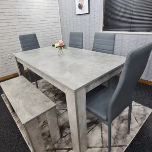 Grey Dining Table (140x80x75 cm) with 4 Chairs and 1 Bench Kitchen Dining Set of 6