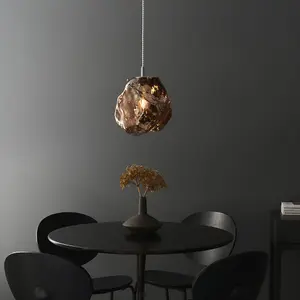 Metallic Copper Rock Design Ceiling Pendant Light Dimmable Hanging Light Fitting