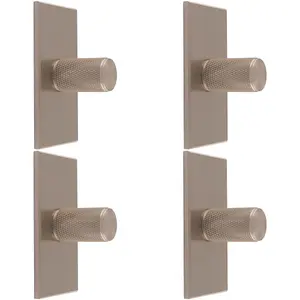 4 PACK - Knurled Cylinder Cabinet Door Knob & Matching Backplate - Satin Nickel 76 x 40mm