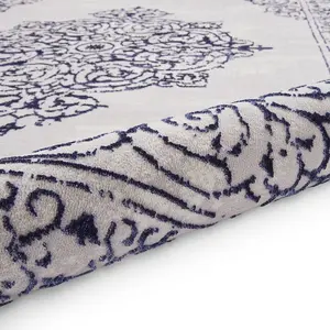 Blue Silver Traditional Abstract Bordered Easy To Clean Rug For Living Room Bedroom & Dining Room-160cm X 230cm