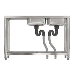 2 Compartments Commercial Freestanding Stainless Steel Kitchen Sink with Left Drainboard 120 cm