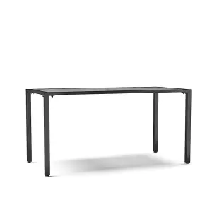 Modern Grey Rectangular Wood Effect WPC Metal Outdoor Dining Table with Umbrella Hole 150 cm