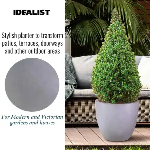 Set of 2 IDEALIST™ 56cm Round Planter, Grey Reinforced Stone Garden Planters for Trees, Outdoor Large Plant Pots D56 H52 cm, 128L