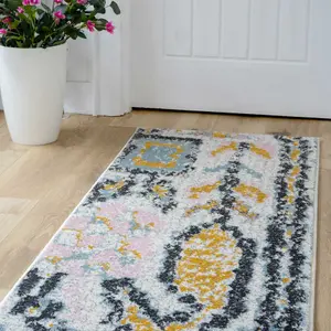 Pastel Multicolour Distressed Tribal Living Area Runner Rug 60x240cm