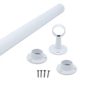 EAI - Hanging Wardobe Rail Kit - 25mm Tube - 1219mm Rail with 2x End Sockets & 1x Centre Brackets - White