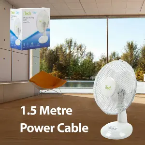 11 Inch White Desk Fan Oscillating 2 Speed Table Top Cooling Device