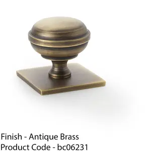 Classic Round Cabinet Door Knob & Matching Backplate - Antique Brass 34mm Handle