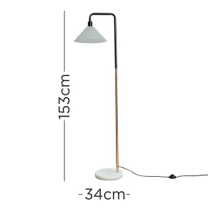 ValueLights Talisman Black Copper Metal and White Marble Base Floor Lamp with Frosted Glass Shade