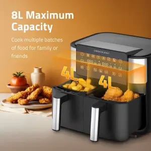 Cookology Dual Zone Air Fryer 8L Capacity with Digital Touch Controls - CAF80DI Black