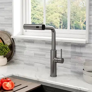 Grey Retractable Pulldown Kitchen Mixer Tap Faucet