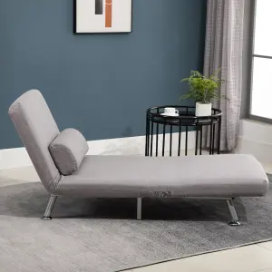 HOMCOM Single Folding 5 Position Convertible Sleeper Chair Sofa Bed Grey Silver