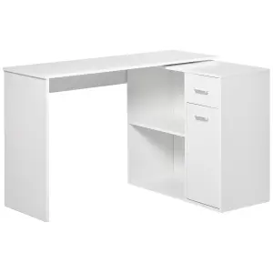 HOMCOM Corner Computer Desk 360 Rotating L-Shaped Table Storage Shelf White