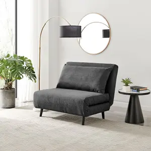 Furniturebox UK Armchair Sofa Bed - 'Bobby' Dark Grey Fabric Armchair Unfolds Into Single - Fold Out Guest Bed