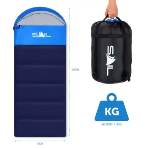 SAIL 'One' Waterproof Sleeping Bag 3-4 Season Indoor & Outdoor Camping Hiking - Blue