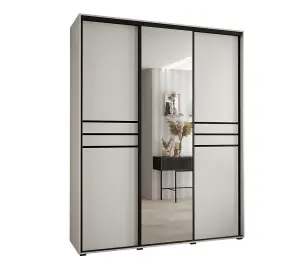 Cannes XI Mirrored Sliding Door Wardrobe W200cm - Bright White Storage for Contemporary Living