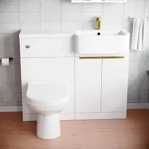 Nes Home Right Hand Basin Vanity Unit With Brushed Brass Handles, WC Unit, Tap & Toilet