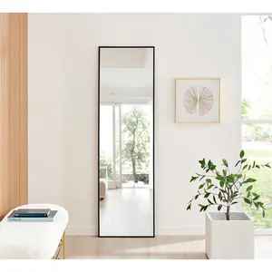 Alcantera Rectangle Metal Frame Wall Mirror Simple and Elegant Modern Design Black / 170cm H x 50cm W