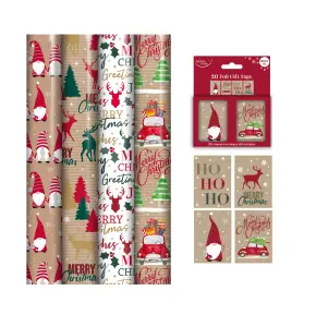 Contemporary Christmas Gift Wrapping Paper 4 x 4M Rolls & Tags Car Gonk Stag