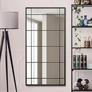 MirrorOutlet The Tabula Black Metal Framed Window Wall or Leaner Mirror 160CM X 80CM