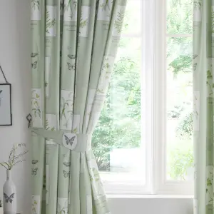 Floral Garden Floral & Butterfly Print Pair of Pencil Pleat Curtains With Tie-Backs