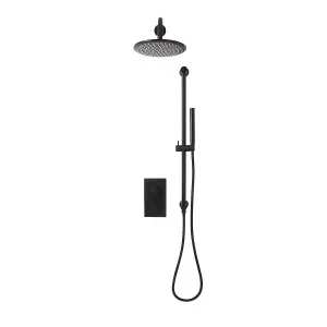 Apres Dual Function Concealed Shower Valve Matt Black - Complete Shower System - Fixed Head, Slide Rail and Handset - Matt Black