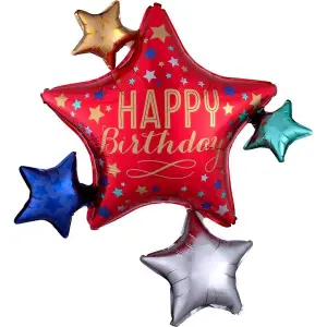 Amscan SuperShape Satin Star Cluster Happy Birthday Foil Balloon Red/Multicoloured (One Size)