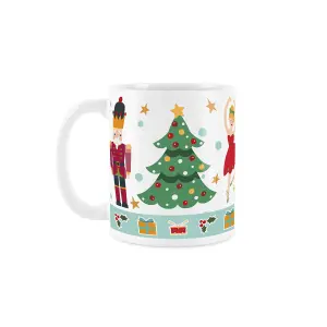 Purely Home Red Christmas Nutcracker Character Coffee Mug -  4x White Ceramic Mugs