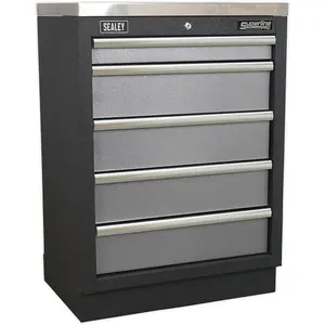 680mm Modular 5 Drawer Floor Storage Cabinet with Locking Mechanism and Ball Bearing Slides