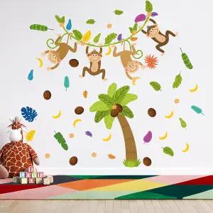 Walplus Colourful Jungle With Happy Monkeyskids Sticker PVC Multicoloured, Green, Brown