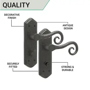 AFIT Black Iron Lever Door Handles on Backplate Curly Tail Pattern - Bathroom