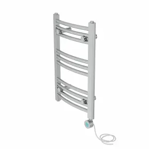 Right Radiators Prefilled Thermostatic Electric Heated Towel Rail Curved Bathroom Ladder Warmer - Chrome 600x400 mm