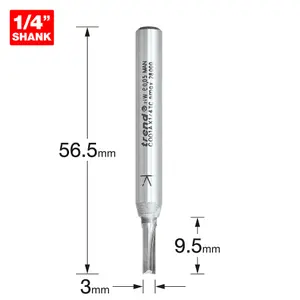 Trend Craft Pro 1/4in Shank 3mm 2 Flute Straight Router Cutter Bit C001AX1/4TC